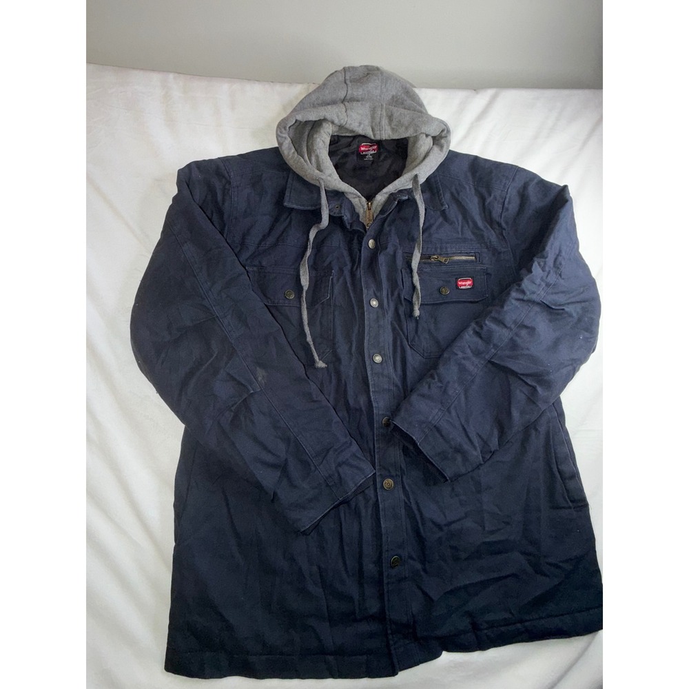 Wrangler Workwear Navy Blue Quilted Lined Hooded Utility Jacket L G - Picture 3 of 10